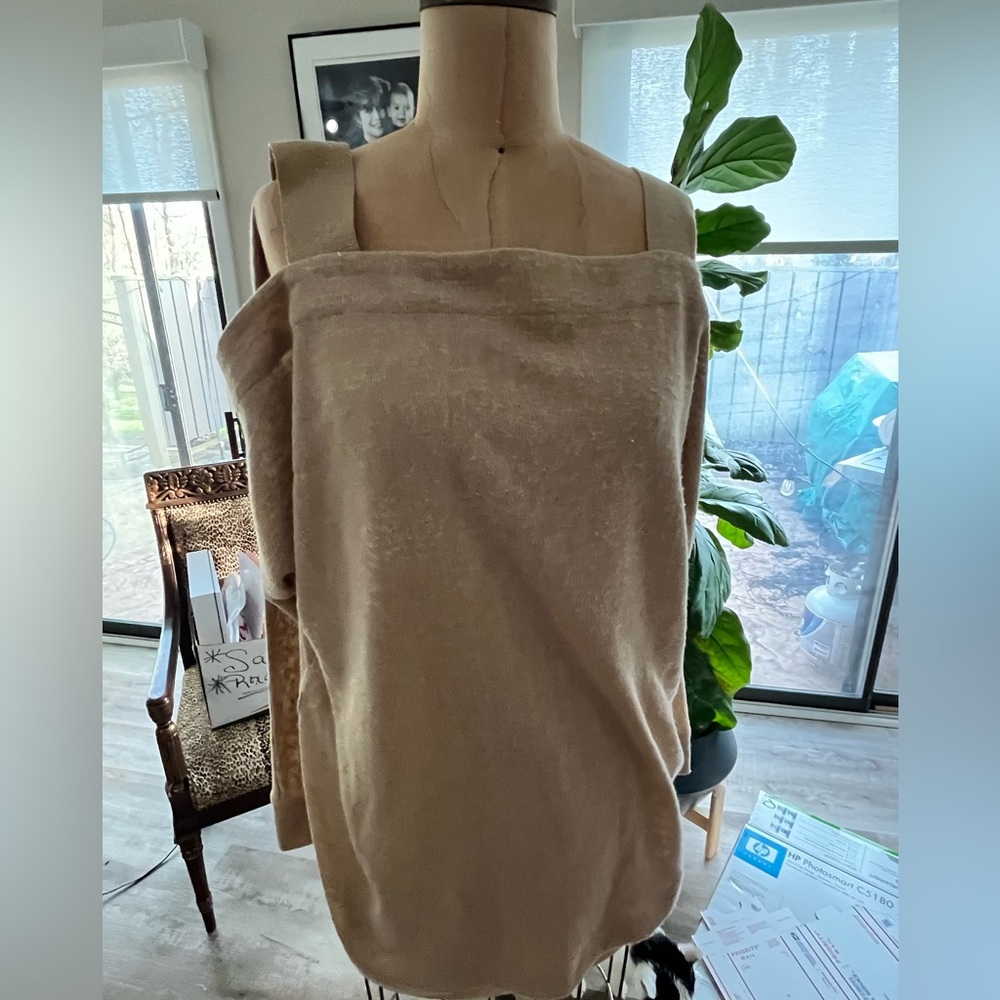 Gold lightweight sweater, off the shoulder.  Size M